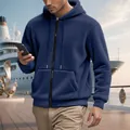 Marineblaue Fleece-Kapuzenjacke für Herren mit warmem Design für den lässigen Winter. - S / Oberteile / Marineblau