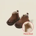 Stivaletti invernali marroni per bambini con fodera in peluche e cerniera laterale. - Taglia 16 (Lunghezza Interna 12,5 cm) / Stile Foderato in Peluche / Marrone