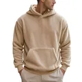 Ανδρικό oversized φούτερ με κουκούλα sherpa fleece σε μπεζ χρώμα, άνετη χαλαρή γραμμή - Χακί