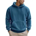 Μπλε oversized fleece φούτερ με κουκούλα για άνδρες με τσέπη καγκουρό και χαλαρή γραμμή - Μπλε