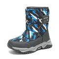 Boys winter snow boots with blue brushstroke pattern fleece lining and velcro strap - 26 / Graffiti Snow Boots (0966) / Grey Blue