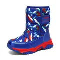 Children's winter snow boots in blue graffiti pattern with warm lining and red non-slip sole - 26 / Graffiti Snow Boots (0966) / Royal Blue Red