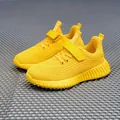 Vibrant yellow mesh kids sneakers with breathable upper and hook and loop closure - 28 / Hook and Loop Running Shoes (806) / Yellow