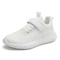Breathable white mesh sneakers for kids lightweight athletic running shoes for boys and girls - 28 / Hook and Loop Running Shoes (806) / White