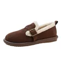Modische braune Wildleder-Loafer mit weißem Kunstfellfutter und Schnallenriemen - 35 / Braun
