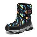 Kids winter snow boots with colorful graffiti pattern and warm fleece lining. - 26 / Graffiti Snow Boots (0966) / Black Yellow