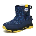 Stivali da neve blu per bambini con motivo a fiocchi di neve e calda fodera in pile - Blu scuro