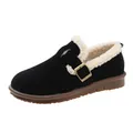 Stilvolle schwarze Winter-Loafer mit Kunstfellfutter, Schnallenriemen und runder Kappe - 35 / Schwarz