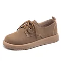 Scarpe stringate marroni retrò con suola spessa e calda fodera in lana per donna - 36 / Stile Semplice / Kaki