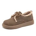 Scarpe invernali calde marroni con plateau e fodera in peluche retrò per donna - 36 / Stile Foderato in Pile / Kaki