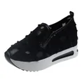 Women's black breathable mesh platform slip-on sneakers with thick white hollowed sole - 35 / Black