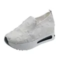 Women's white breathable mesh slip-on sneakers with platform height increasing sole - 35 / White