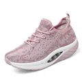 Pink breathable flyknit rocker shoes with thick cushioned platform sole for women - 35 / Pink (2085)