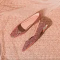 Sparkly rose gold glitter ballet flats for wedding and evening party with square toe - 34 / Red Plain