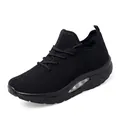 Breathable black fly-knit women's rocker shoes with thick cushioned air sole for walking - 35 / Black (2085)