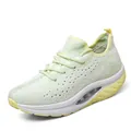 Lightweight mint green fly-knit rocking shoes for women featuring thick yellow curved sole - 35 / Fluorescent Green