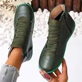 Dark green women's casual high-top Martin boots with flat sole and side zipper - 36 / Green