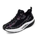 Breathable black and purple fly-knit rocker shoes for women with cushioned air sole - 35 / Purple (2085)