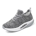 Grey and white fly-knit women's rocker shoes with thick cushioned platform sole - 35 / Gray (2085)
