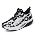 Breathable black and white fly-knit rocker walking shoe with thick cushion sole - 35 / Black and White (2085)