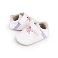Weiße Baby-Lauflernschuhe mit rosa Akzenten und Klettverschluss für 0-1 Jährige - Lila