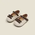 Elegant cream baby girl Mary Jane walking shoes featuring dark brown bow accents - Internal Length 11.5cm / Double Bow Princess Style (38MBX7113X) / Beige