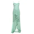 Elegante abito sottoveste in rete verde chiaro con balze e design sexy aderente senza schiena - Taglia S / Vestiti / Verde