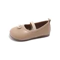 Beige toddler girls Mary Jane dress shoes with elegant pearl detail and elastic strap - Size 23 Inner Length 14.0cm / Apricot