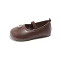 Toddler girls brown faux leather Mary Jane shoes featuring a classic pearl accent - Size 23 Inner Length 14.0cm / Brown