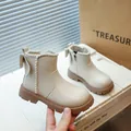 Bottes Martin beiges élégantes pour filles avec un nœud mignon et une doublure chaude - Taille 24 Longueur Intérieure 15.2cm / Beige