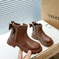 Belles bottines d'hiver marron pour filles avec doublure chaude et nœud mignon - Taille 24 Longueur Intérieure 15.2cm / Marron
