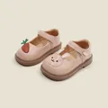 Soft pink toddler Mary Jane walking shoes featuring cute rabbit and carrot designs - Internal Length 11.5cm / Rabbit & Carrot Style (13MBX8990) / Pink