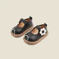 Elegant black leather toddler shoes with flower detail and comfortable thick soles - Internal Length 11.5cm / Flower Decorated Mary Jane Style (13MBX8982) / Black