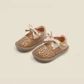 Toddler girls' brown walking shoes featuring laser-cut patterns and a cute bow detail - Inner Length 12cm / Khaki (13MBX9088)