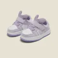 Zapatillas de andar para bebé en morado y blanco con velcro y orejas de animales - Estilo Color Block Púrpura (46MBX61220) / Longitud Interior 12.0cm / Púrpura