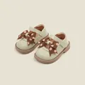 Sage green toddler girls Mary Jane princess shoes featuring a brown polka-dot bow accent - Inner Length 11.5cm / Green (19MBX3372)