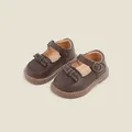 Toddler girls soft sole brown leather princess shoes with bow and buckled Velcro strap - Inner Length 11.5cm / Bow Carved Single Shoes (13MBX8950) / Brown