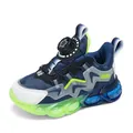 Scarpe sportive per bambini con sistema di allacciatura a fibbia rotante in blu e verde - 28 / Blu scuro