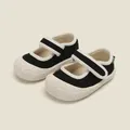 Baby girl black canvas Mary Jane walking shoes with cream textured soft sole and strap - Inner Length 11.5cm / Canvas Patchwork Mary Jane Shoes (26MBX5006) / Black