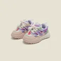 Zapatillas deportivas de malla en rosa y violeta pastel para bebés con suelas gruesas - Zapatos de primeros pasos rosa en bloques de color (42MBXH11) / Longitud Interior 11.5cm / Rosa