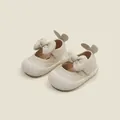 Cream baby girl princess shoes with soft sole, bow decoration, and cute rabbit ear detail - Inner Length 11.5cm / Quilted Bow Rabbit Ear Style / Beige (15MBX8063)