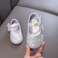Elegant silver glittery girls princess shoes with rhinestone butterfly for party and performance - 23 / Silver