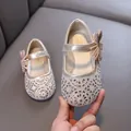Elegant sparkling girl's princess Mary Jane shoes with butterfly bow and rhinestones - 21 / Gold