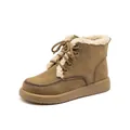 Cozy lamb wool lined snow boots for women with warm tan suede and lace-up closure - 36 / Khaki