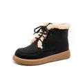 Black women's winter snow boots featuring warm sherpa lining and adjustable lace-up front closure - 36 / Black