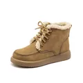 Winter brown lace-up snow boots for women with thick lamb wool lining and flat sole - 36 / Camel