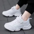 Kids white breathable running shoes for boys with Velcro and chunky non-slip sole - 28 / Faux Leather Style / White