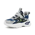 Boys girls non-slip sports sneakers with leather mesh stitching and velcro straps - Dark Blue