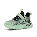 Mint green and grey children's leather sneakers with non-slip soft sole and velcro - Grey Green