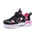 Kids non-slip leather sports sneakers in black and pink with heart detail - Black/Rose Red